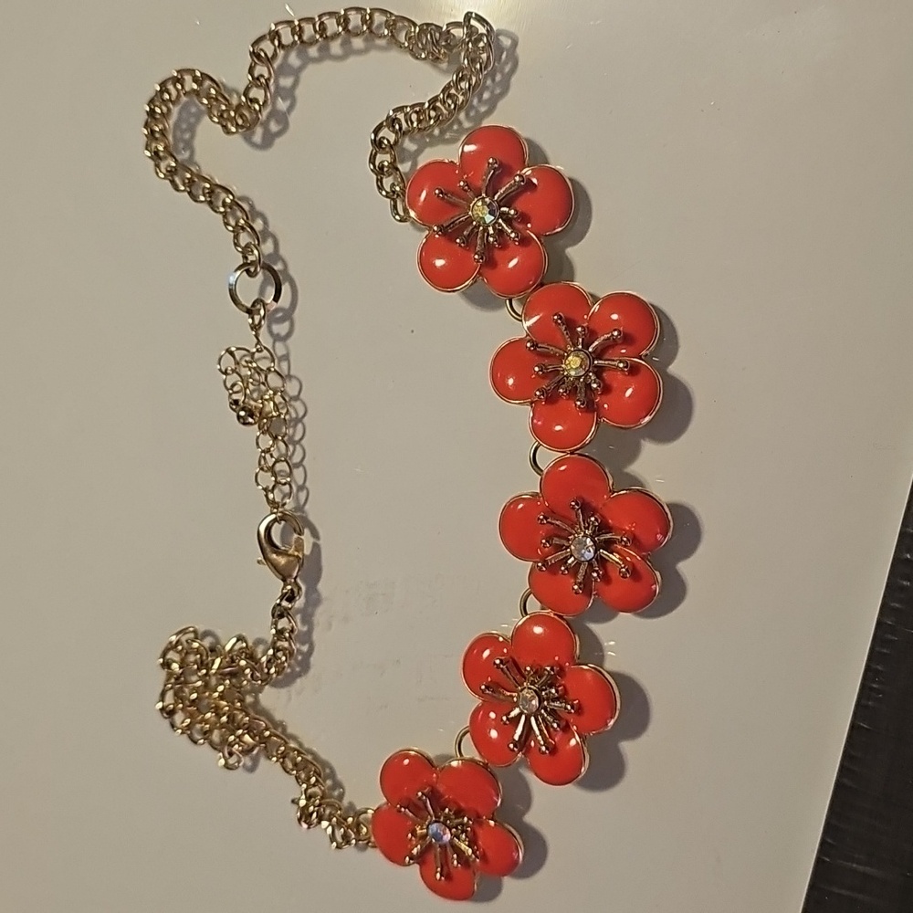 Gold and Red Floral Necklace